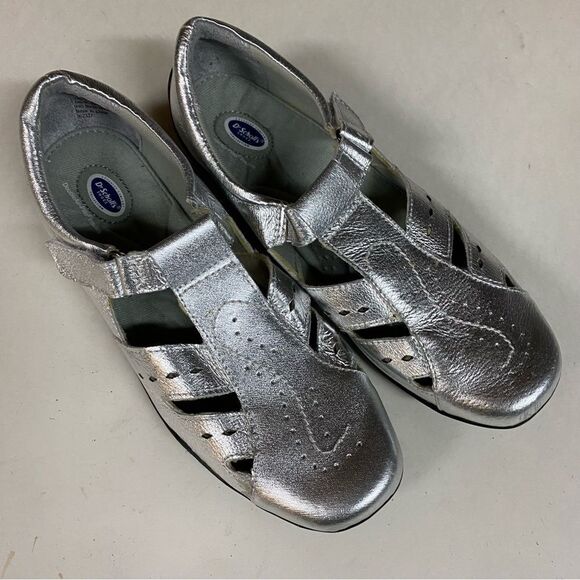 Dr. Scholl's metallic Silver leather Shoes Double Air Pillo Insole Flats 10 - Picture 7 of 10